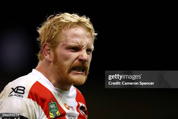 James Graham of the Dragons celebrates winning the round 16 NRL match between the St George Illawarra Dragons and the Parramatta Eels at WIN Stadium...