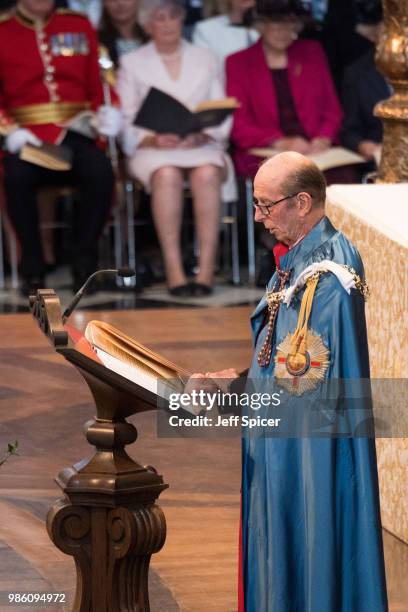 Prince Edward, Duke of Kent attends the Service of Commemoration and Dedication, marking the 200th anniversary of the Most Distinguished Order of St...