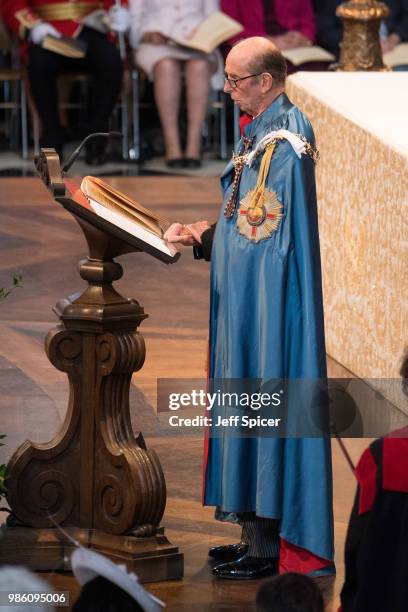 Prince Edward, Duke of Kent attends the Service of Commemoration and Dedication, marking the 200th anniversary of the Most Distinguished Order of St...
