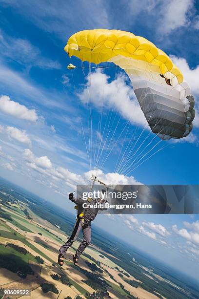 parachute jumpers in the sky, sweden. - ウップランド ストックフォトと画像