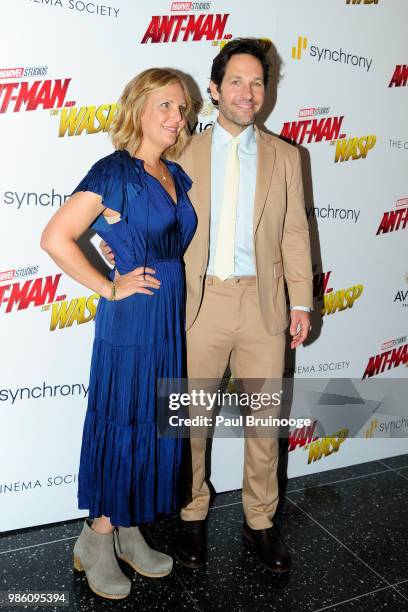 Julie Yaeger and Paul Rudd attend The Cinema Society With Synchrony And Avion Host A Screening Of Marvel Studios' "Ant-Man And The Wasp" at The...