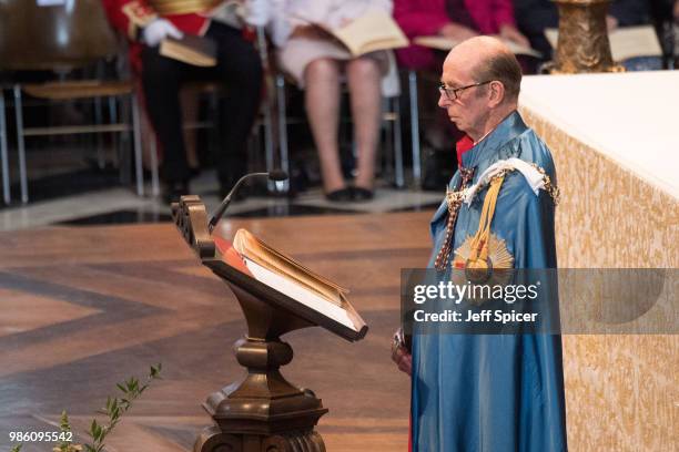 Prince Edward, Duke of Kent attends the Service of Commemoration and Dedication, marking the 200th anniversary of the Most Distinguished Order of St...