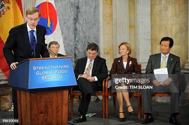 World Bank Presient Robert Zoellick speaks after a meeting on Global Food Security on April 22, 2010 at the Treasury Department in Washington, DC....