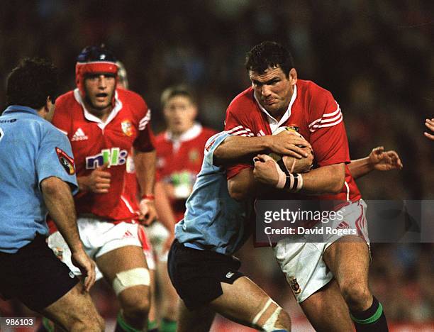 Martin Johnson of the Lions on the charge during the game between British and Irish Lions and NSW Waratahs played at the Sydney Football Stadium,...