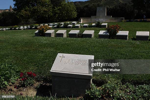 New Zealand war grave in the cemetary at ANZAC Cove for soldiers killed in the First World War on April 22, 2010 in Gallipoli, Turkey. April 25 will...