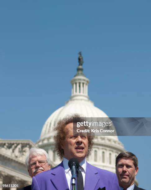 Richard Simmons speaks about the passage of the Fitness Integrated with Teaching Kids Act at the US Capitol on April 22, 2010 in Washington, DC.