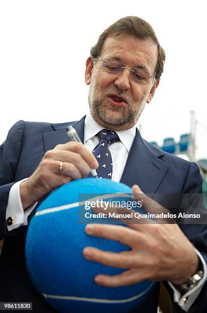 Mariano Rajoy attends ATP 500 World Tour Barcelona Open Banco Sabadell 2010 tennis tournament at the Real Club de Tenis on April 22, 2010 in...