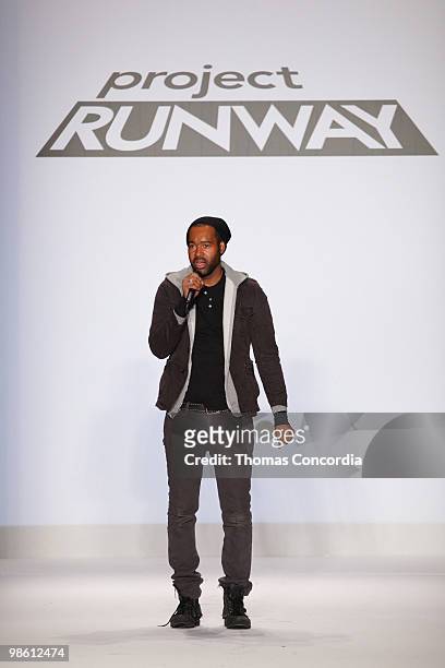 Project Runway contestant walks at the Project Runway show during Mercedes-Benz Fashion Week on February 12, 2010 in New York City.