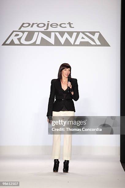 Project Runway contestant walks at the Project Runway show during Mercedes-Benz Fashion Week on February 12, 2010 in New York City.