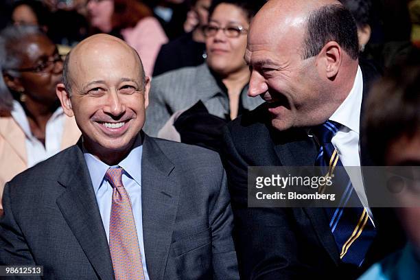 Lloyd C. Blankfein, chairman and chief executive officer of Goldman Sachs Group Inc., left, sits with Gary D. Cohn, Goldman's president and chief...