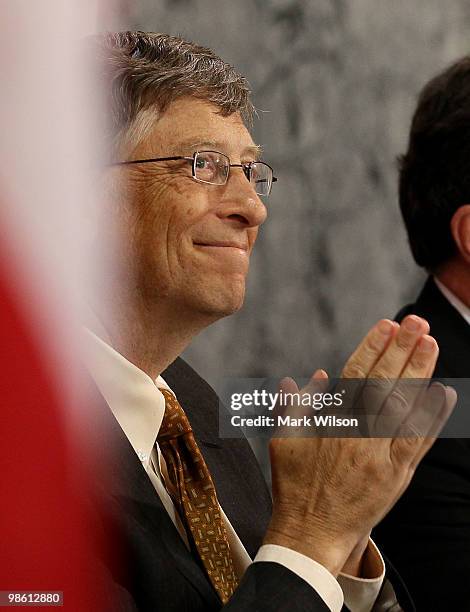 Bill Gates, co-chairman of the Bill and Melinda Gates Foundation participates in an event at the Treasury Department on April 22, 2010 in Washington,...