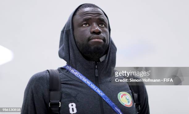 Cheikhou Kouyate of Senegal arrives at the stadium prior to the 2018 FIFA World Cup Russia group H match between Senegal and Colombia at Samara Arena...