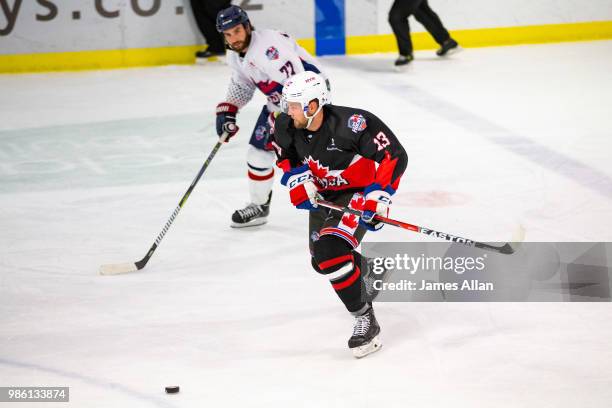 Canadas Peter Holland during the Ice Hockey Classic between the United States and Canada at Queenstown Ice Arena on June 28, 2018 in Queenstown, New...