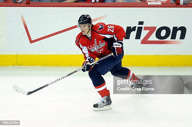 Alexander Semin of the Washington Capitals skates down the ice against the Montreal Canadiens in Game One of the Eastern Conference Quarterfinals...