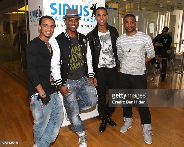 Singers Aston Merrygold, Oritsé Williams, Marvin Humes and Jonathan "JB" Gill of JLS visit the SIRIUS XM Studio on April 22, 2010 in New York City.
