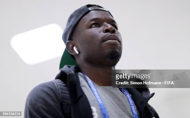 Mame Diouf of Senegal arrives at the stadium prior to the 2018 FIFA World Cup Russia group H match between Senegal and Colombia at Samara Arena on...