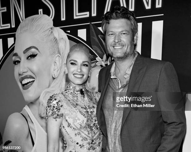 Singer Gwen Stefani and recording artist Blake Shelton attend the grand opening of her "Gwen Stefani - Just a Girl" residency at Planet Hollywood...