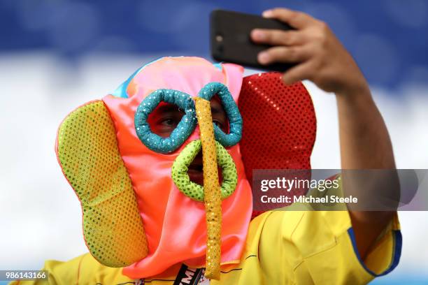 Colombia fan enjoys the pre match atmosphere prior to the 2018 FIFA World Cup Russia group H match between Senegal and Colombia at Samara Arena on...