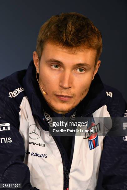 Sergey Sirotkin of Russia and Williams looks on in the Drivers Press Conference during previews ahead of the Formula One Grand Prix of Austria at Red...