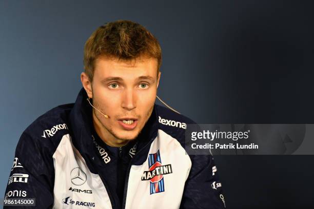 Sergey Sirotkin of Russia and Williams looks on in the Drivers Press Conference during previews ahead of the Formula One Grand Prix of Austria at Red...