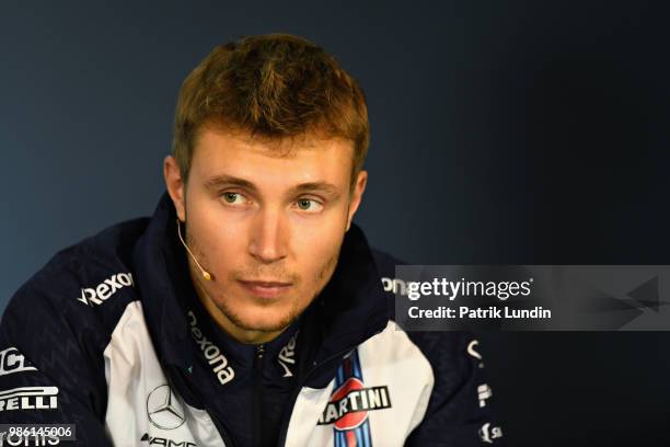 Sergey Sirotkin of Russia and Williams looks on in the Drivers Press Conference during previews ahead of the Formula One Grand Prix of Austria at Red...