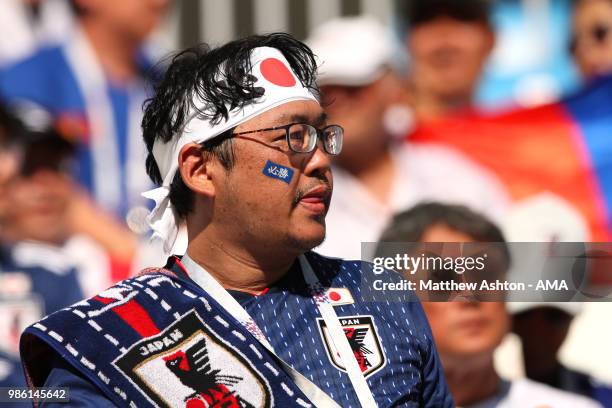 Japan fan looks on prior to the 2018 FIFA World Cup Russia group H match between Japan and Poland at Volgograd Arena on June 28, 2018 in Volgograd,...