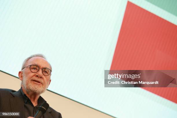 German artist Gerhard Richter attends a press conference and exhibition preview for 'Gerhard Richter. Abstraktion' on June 28, 2018 in Potsdam,...