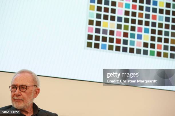 German artist Gerhard Richter attends a press conference and exhibition preview for 'Gerhard Richter. Abstraktion' on June 28, 2018 in Potsdam,...