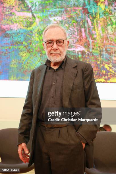 German artist Gerhard Richter attends a press conference and exhibition preview for 'Gerhard Richter. Abstraktion' on June 28, 2018 in Potsdam,...
