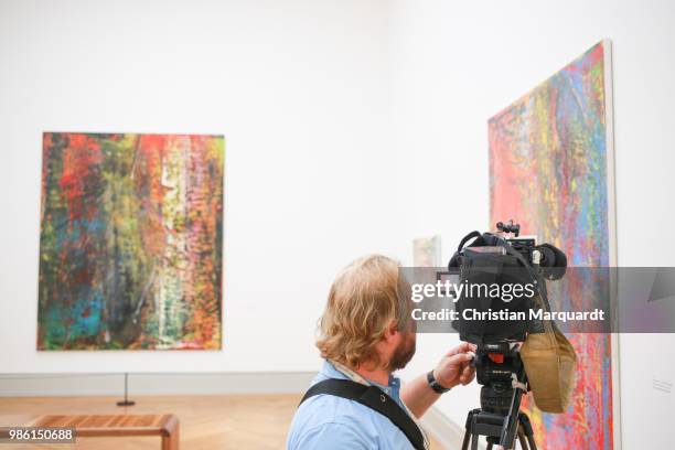 General view of the 'Gerhard Richter. Abstraktion' Press Conference & Exhibition Preview on June 28, 2018 in Potsdam, Germany. The exhibition runs...