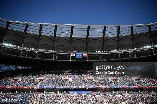 General view inside the stadium during the 2018 FIFA World Cup Russia group H match between Japan and Poland at Volgograd Arena on June 28, 2018 in...