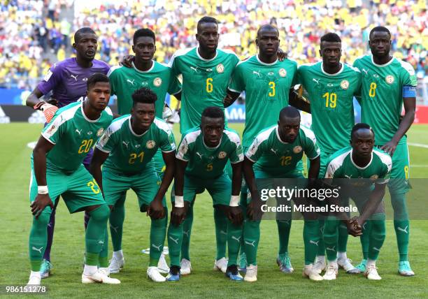 The Senegal players pose for a team photo prior to the 2018 FIFA World Cup Russia group H match between Senegal and Colombia at Samara Arena on June...