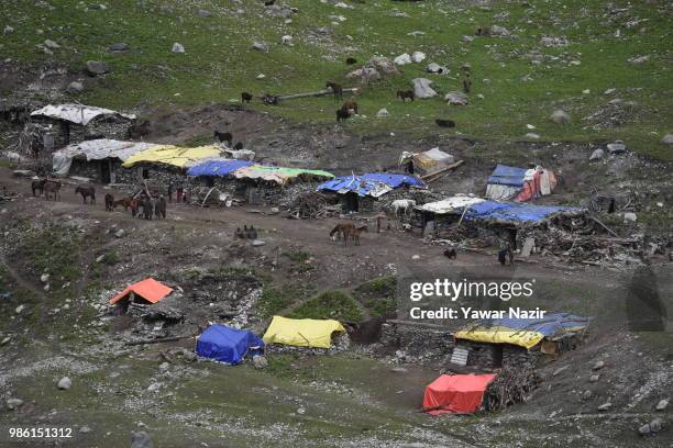 Kashmiri nomads rest in their hutments along the Amarnath rout during the annual Amarnath Hindu pilgrimage to the sacred Amarnath Caves, one of the...