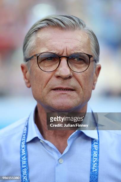 Adam Nawalka, Head coach of Poland looks on during the 2018 FIFA World Cup Russia group H match between Japan and Poland at Volgograd Arena on June...