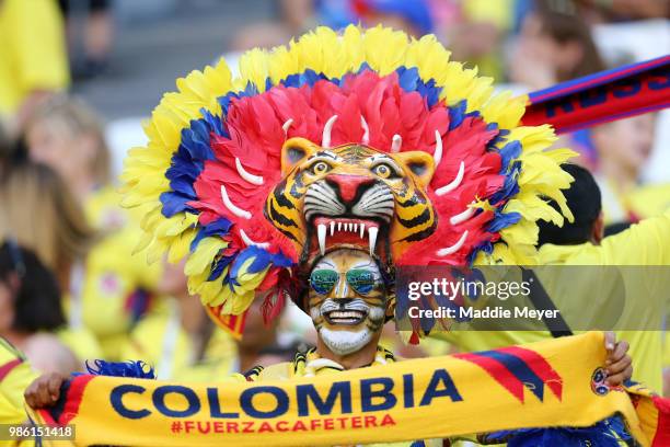 Colombia fan enjoys the pre match atmosphere prior to the 2018 FIFA World Cup Russia group H match between Senegal and Colombia at Samara Arena on...