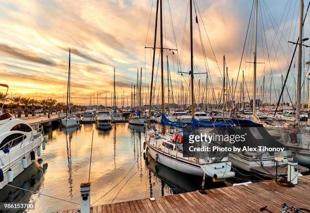 moored vessels in the port of torrevieja - moored stock pictures, royalty-free photos & images