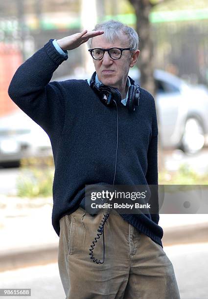 Director Woody Allen on Location for his "Untitled Woody Allen Project" with Evan Rachel Wood and Larry David in the Lower East Side on April 22,...