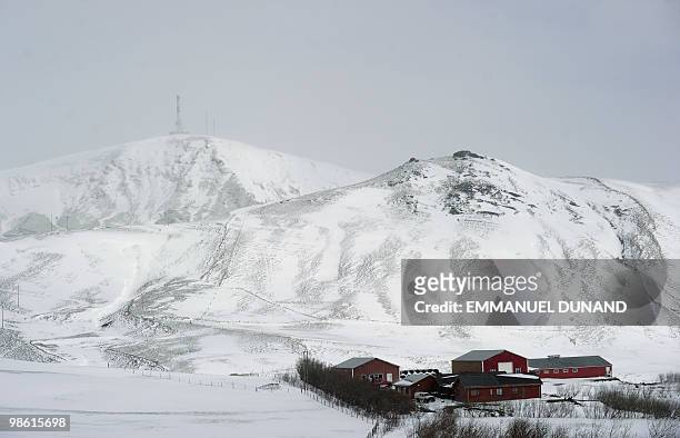 An Icelandic farm is pictured in Vik, a village sitting at the base of the Myrdalsjokull glacier, which is part of the ice cap sealing the Katla...