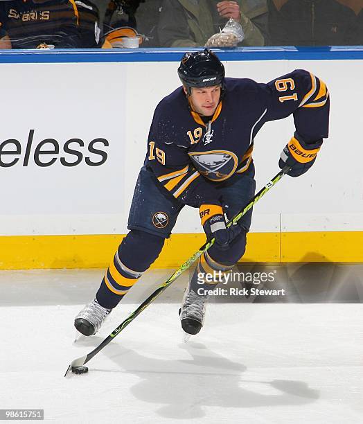 Tim Connolly of the Buffalo Sabres skates against the Boston Bruins in Game Two of the Eastern Conference Quarterfinals during the 2010 NHL Stanley...