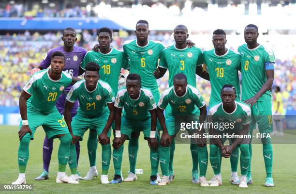 The Senegal players pose for a team photo prior to the 2018 FIFA World Cup Russia group H match between Senegal and Colombia at Samara Arena on June...