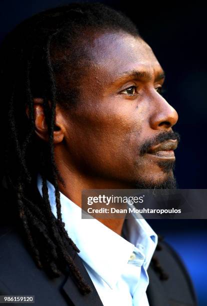 Aliou Cisse, Head coach of Senegal looks on prior to the 2018 FIFA World Cup Russia group H match between Senegal and Colombia at Samara Arena on...