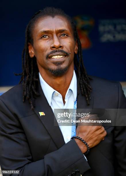 Aliou Cisse, Head coach of Senegal looks on prior to the 2018 FIFA World Cup Russia group H match between Senegal and Colombia at Samara Arena on...