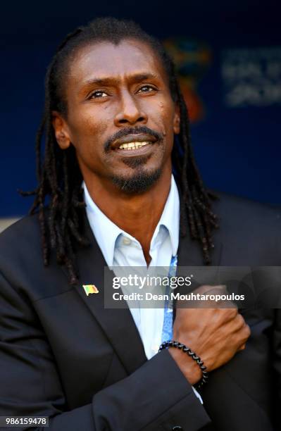 Aliou Cisse, Head coach of Senegal looks on prior to the 2018 FIFA World Cup Russia group H match between Senegal and Colombia at Samara Arena on...