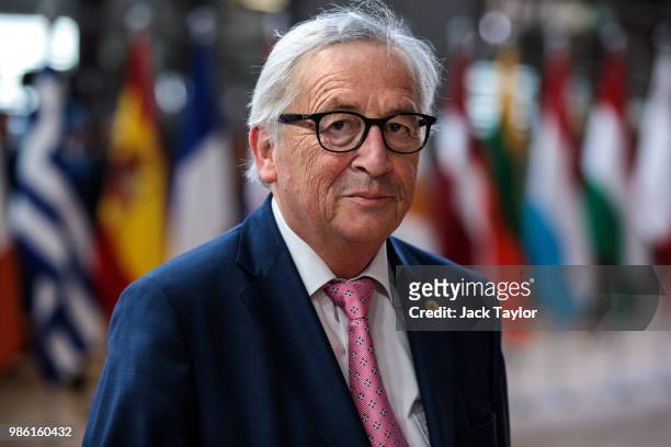 President of the European Commission Jean-Claude Juncker arrives at the Council of the European Union on the first day of the European Council...