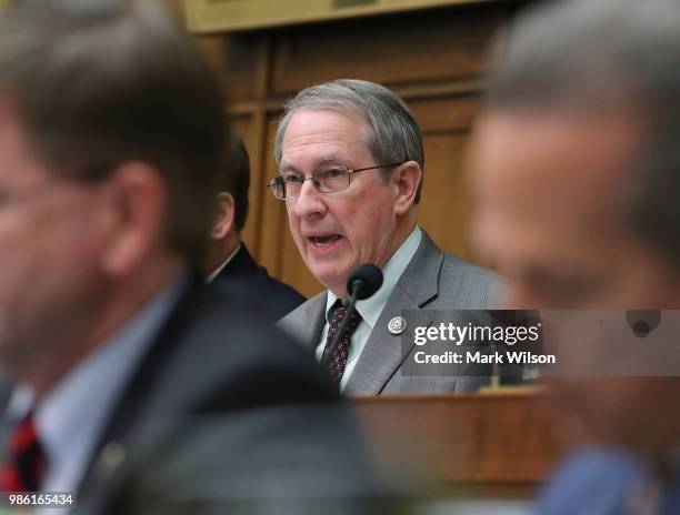 Chair of the House Judiciary Committee Bob Goodlatte speaks during a House Judiciary Committee hearing June 28, 2018 on Capitol Hill in Washington,...