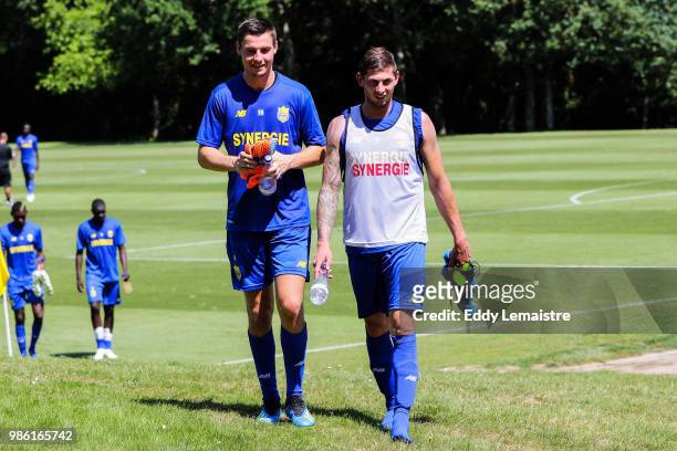 Alexandre Olliero and Emiliano Sala of Nantes during the Training Session of Nantes FC on June 28, 2018 in Nantes, France.