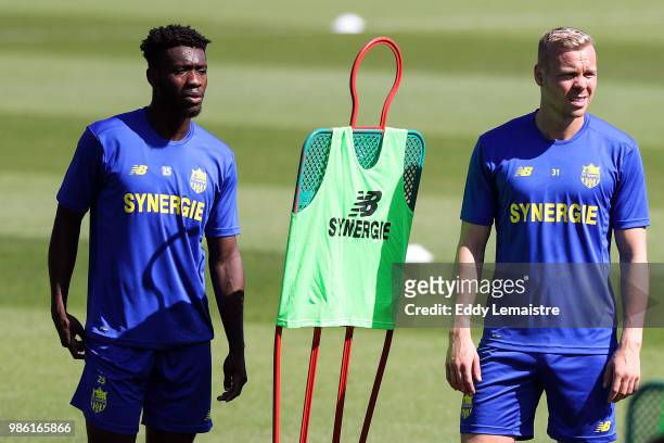 Enock Kwateng and Kolbeinn Sightorsson of Nantes during the Training Session of Nantes FC on June 28, 2018 in Nantes, France.