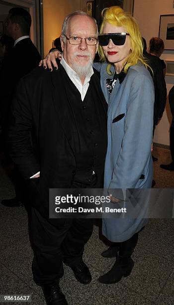 Sir Peter Blake and Pam Hogg attend the Art Plus Music Party, at the Whitechapel Gallery on April 22, 2010 in London, England.