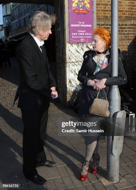 Sir Bob Geldof and Vivienne Westwood leave the wake following the funeral of Malcolm McLaren on April 22, 2010 in London, England. The man, often...