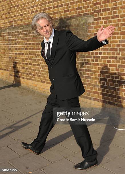 Sir Bob Geldof leaves the wake following the funeral of Malcolm McLaren on April 22, 2010 in London, England. The man, often called the 'architect of...